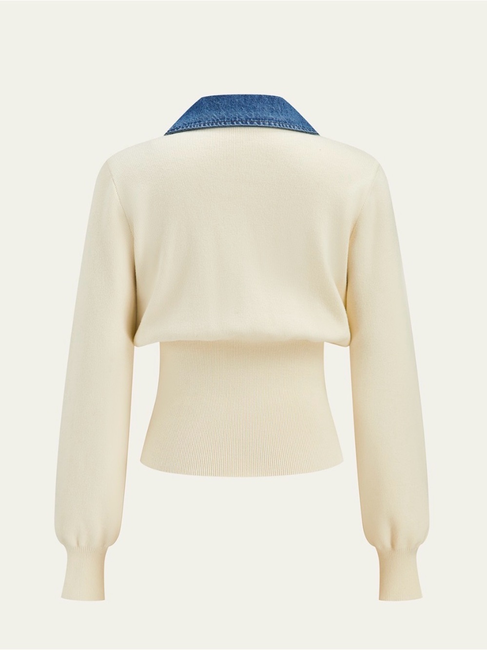 Commense Denim Collar Metal Button V-Neck Knit Top - Picture 2 of 5